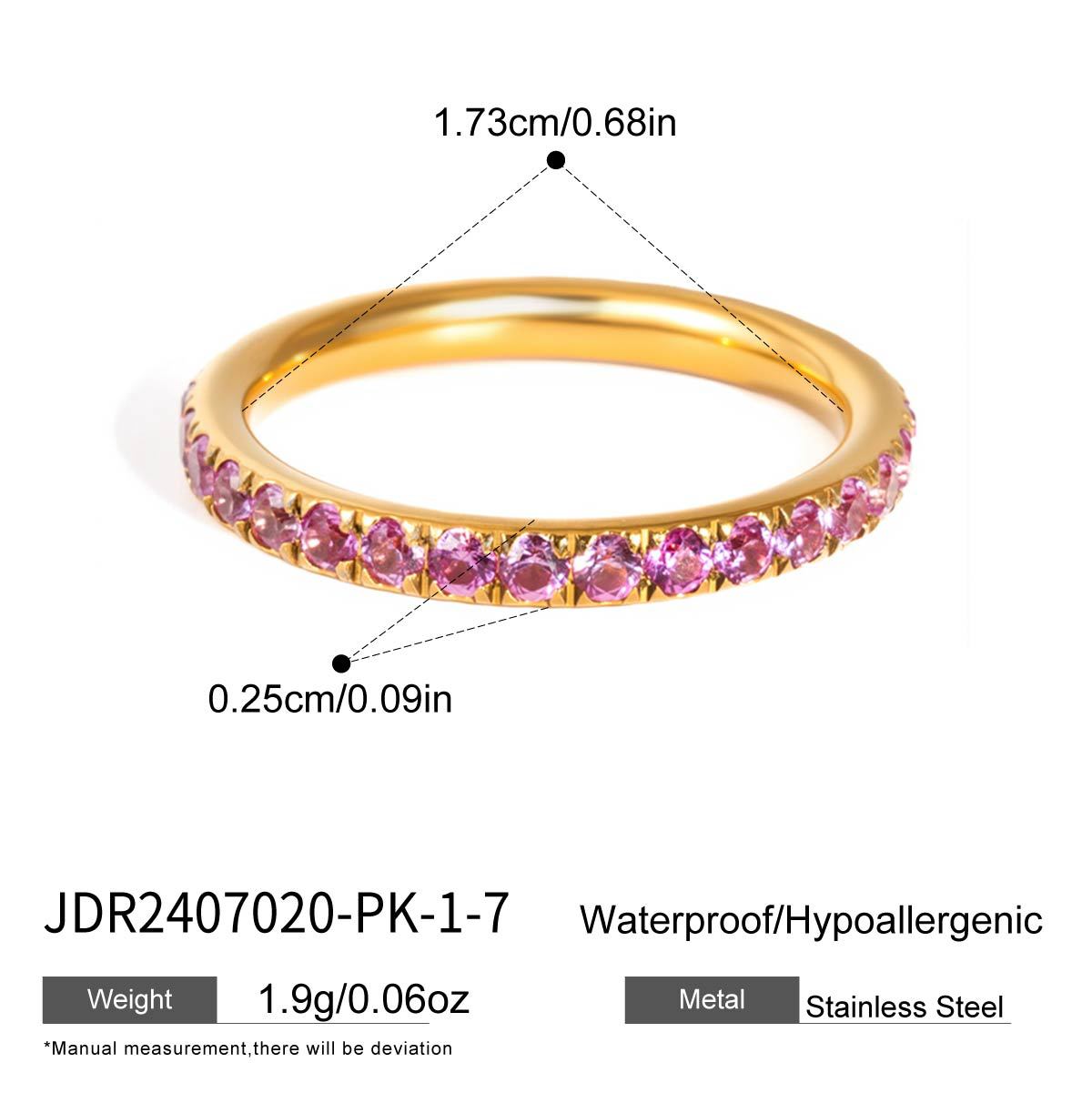 Geometric Round Stainless Steel PVD Ring with Cubic Zirconia for Women