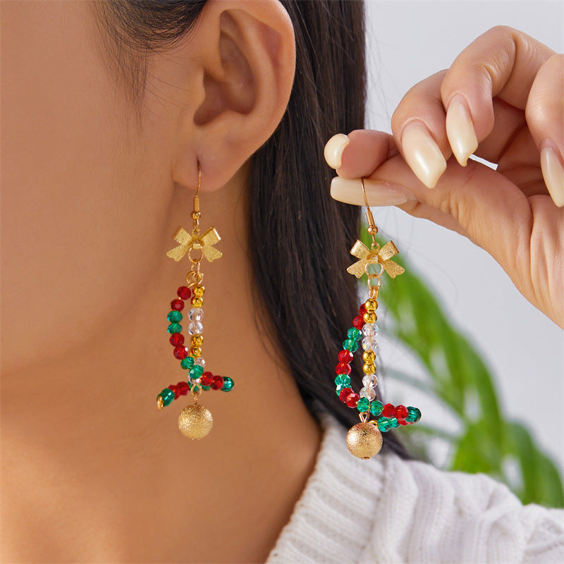 Aretes colgantes de Navidad con forma de estrella y campana para mujer, de aleación con acabado galvanizado, con motivos festivos de copos de nieve y árboles