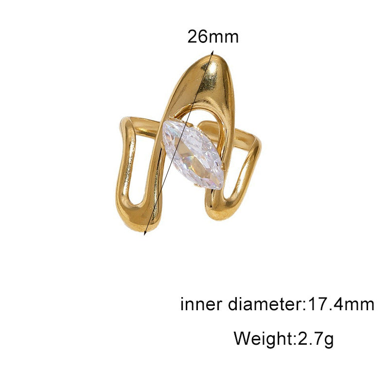 Minimalist 18K Gold Plated Geometric Star Cubic Zirconia Inlay Stainless Steel Open Ring for Women