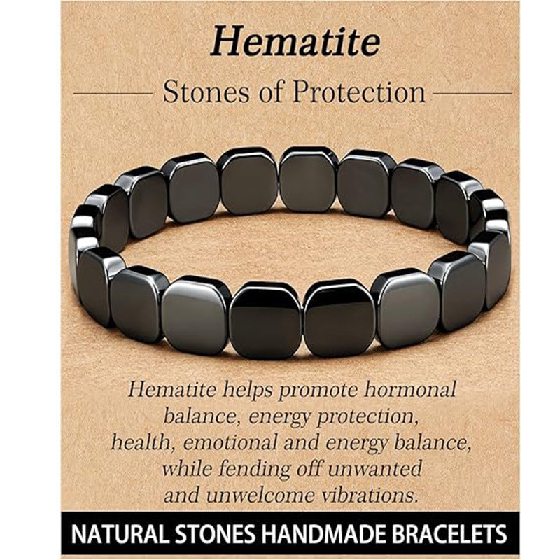 Minimalist Geometric Square Round Hematite Beaded Stretch Bracelet Unisex Fashion Jewelry