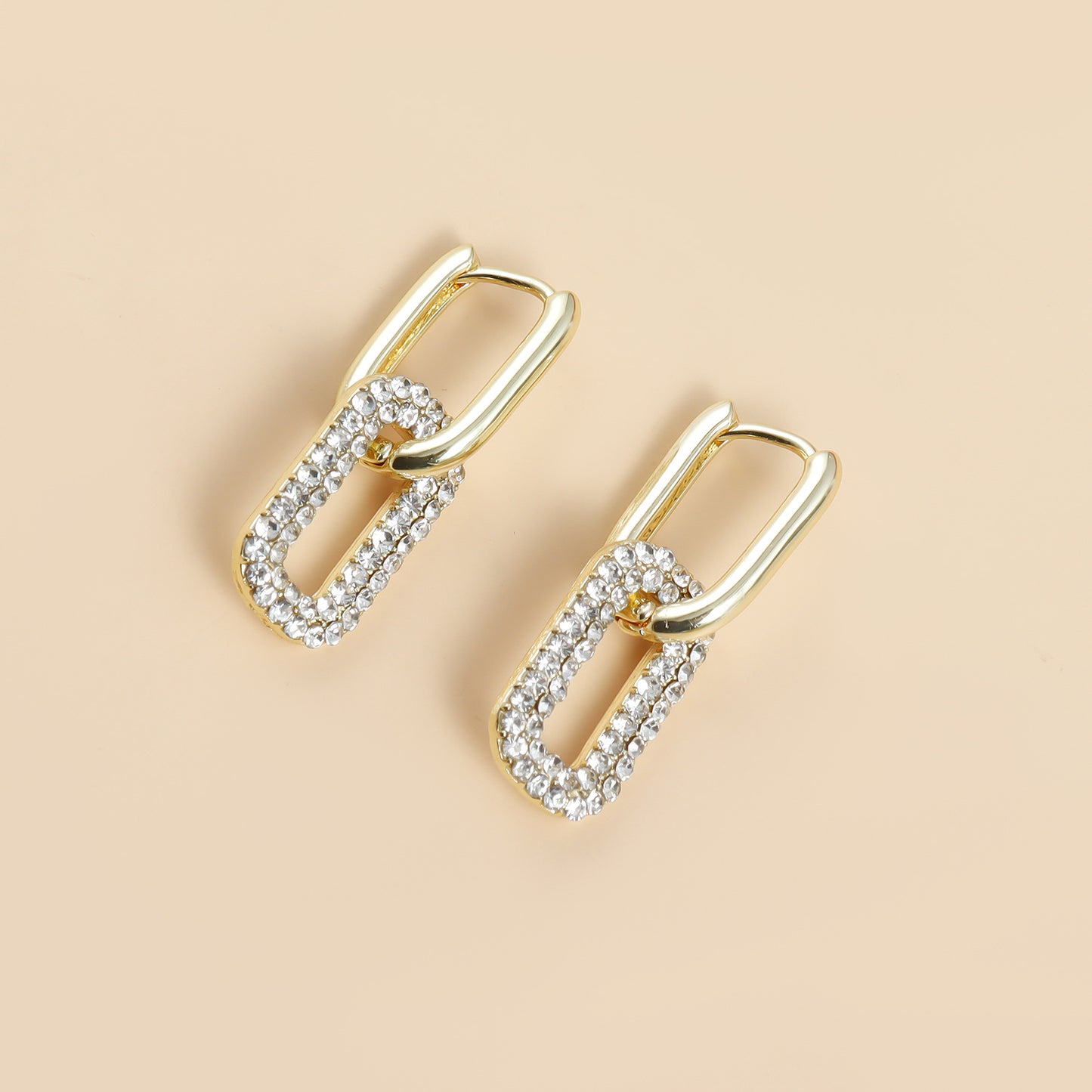 Orecchini a clip a U geometrici vintage con intarsio di strass per donna, in lega di zinco galvanizzata, orecchini di moda