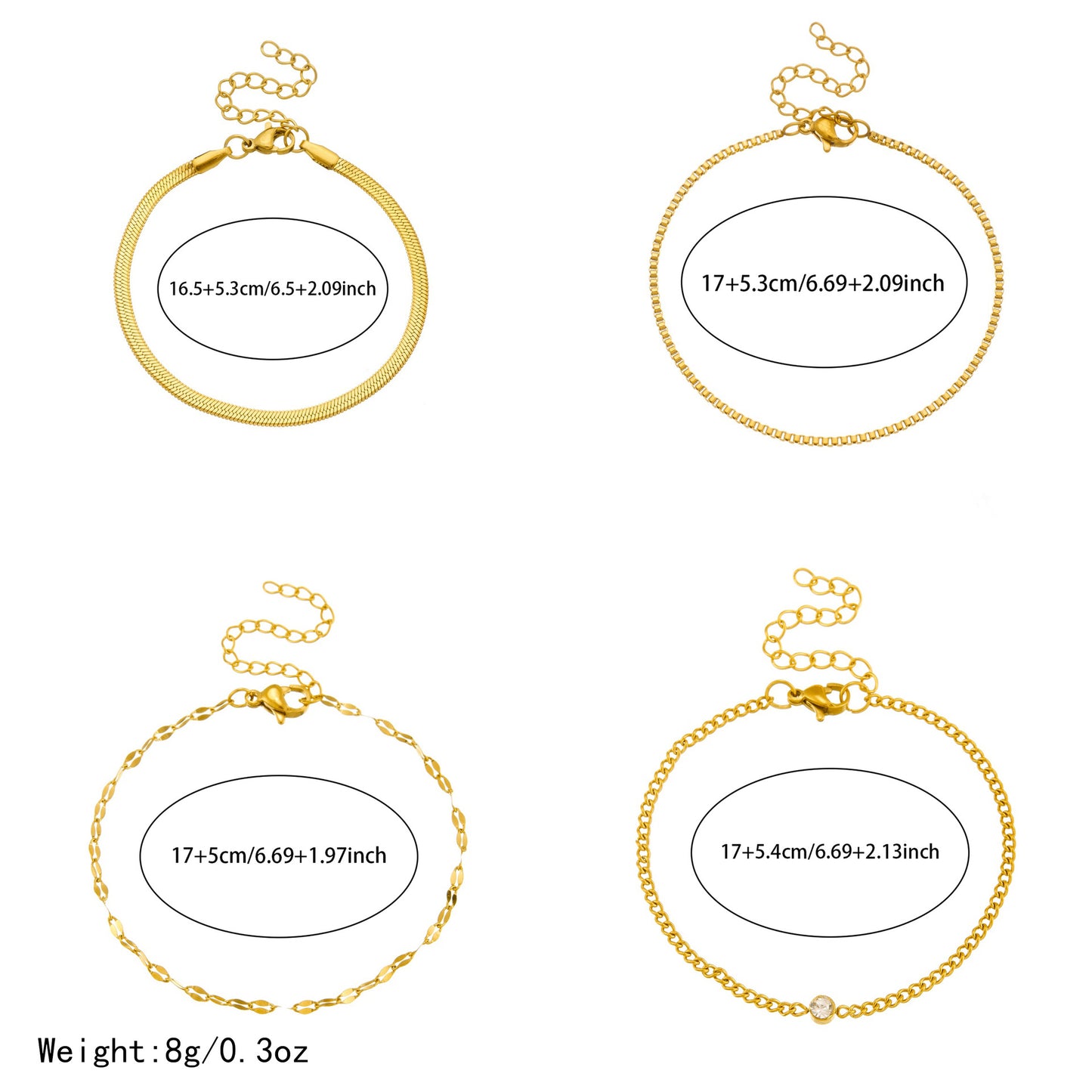 Minimalist Gold Plated Stainless Steel Rhinestone Layered Cable Chain Bracelet Set for Women