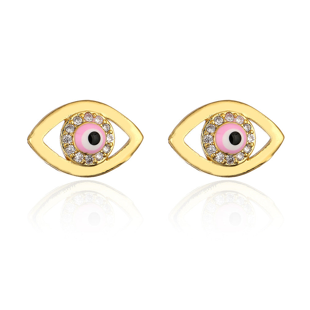 Minimalist Geometric Animal Stud Earrings in Copper with 18K Gold Plating and Enamel Finish with Zirconia Inlay