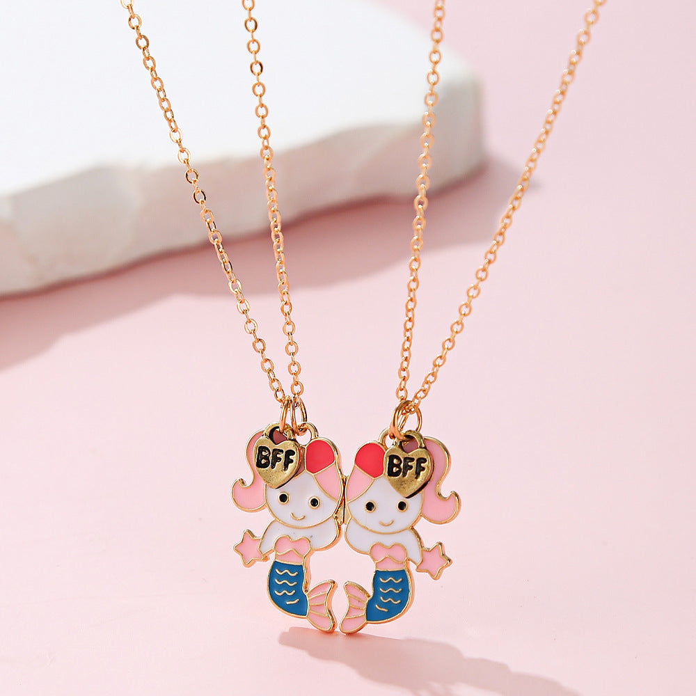Cartoon Character Pendant Necklace for Kids in Zinc Alloy with Enamel Finish, Lightweight Luxury Style Cross Chain for Girls Aged 3-10+