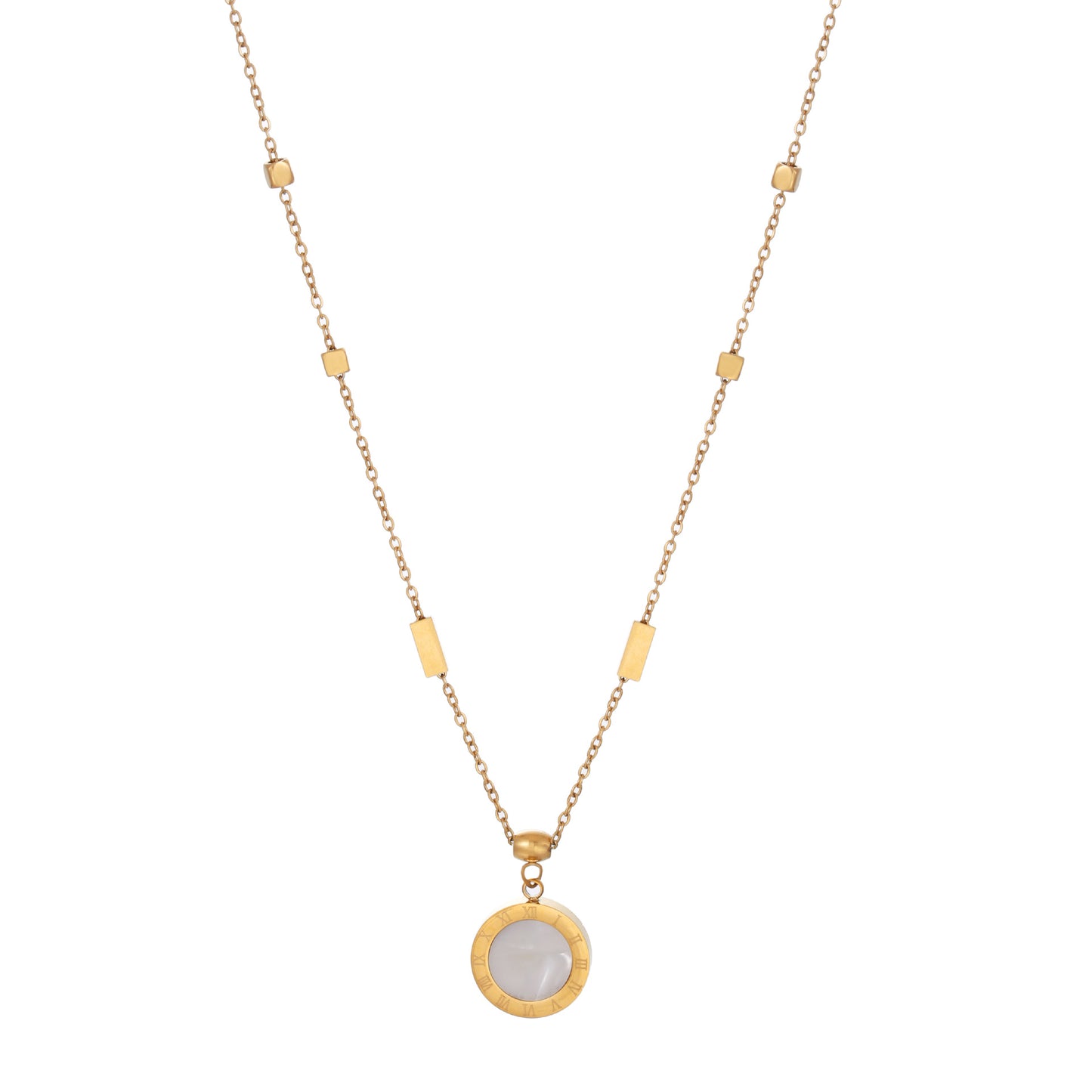Minimalist Geometric Titanium Steel Black and White Abalone Double-Sided Roman Necklace for Women with Plated Finish Snake Chain