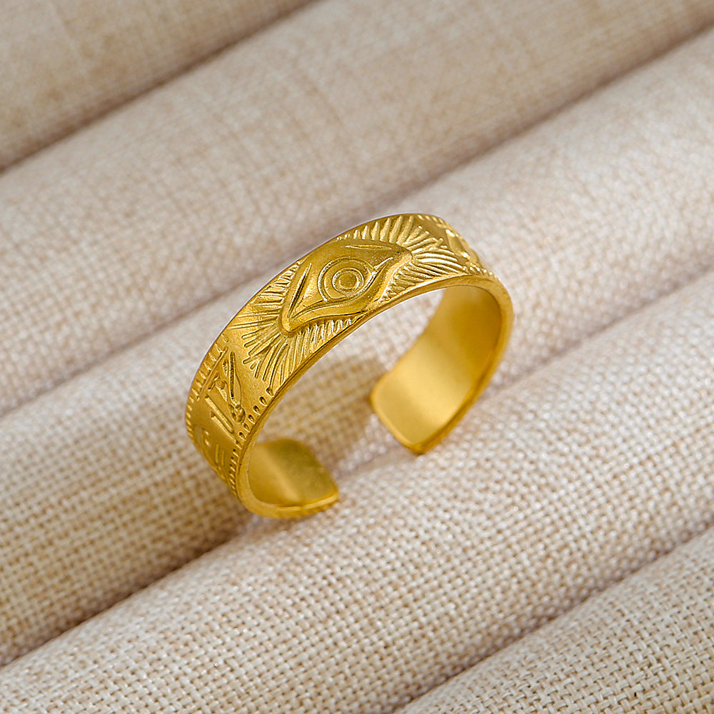 Anillo de acero de titanio con forma de U, estilo punk, chapado en oro de 18 quilates y detalles de microincrustaciones de piedra de lava ovalada