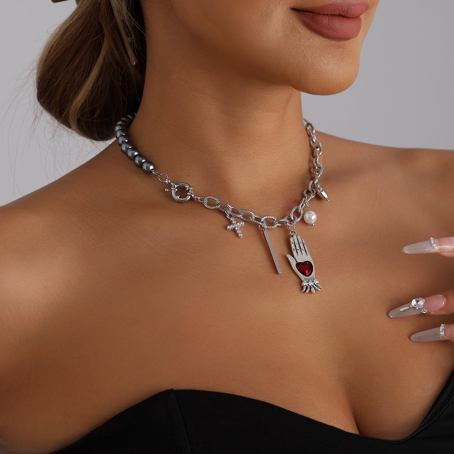 Sweet Streetwear Heart Geometric Alloy Plated Necklace with Cross and Lollipop Elements for Women