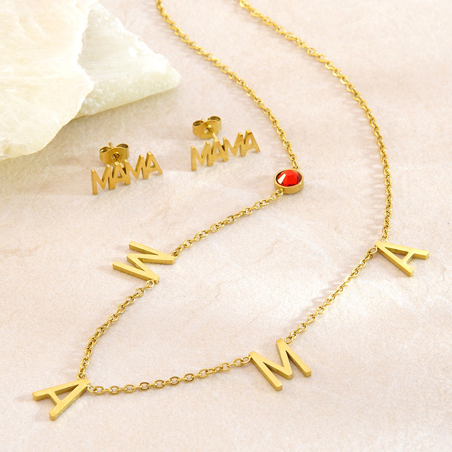 Elegant 18K Gold Plated Stainless Steel Letter Cubic Zirconia Necklace for Women