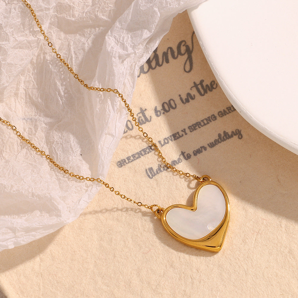 Fashionable Heart-Shaped Stainless Steel Necklace with 18K Gold Plating and Shell Pendant for Women