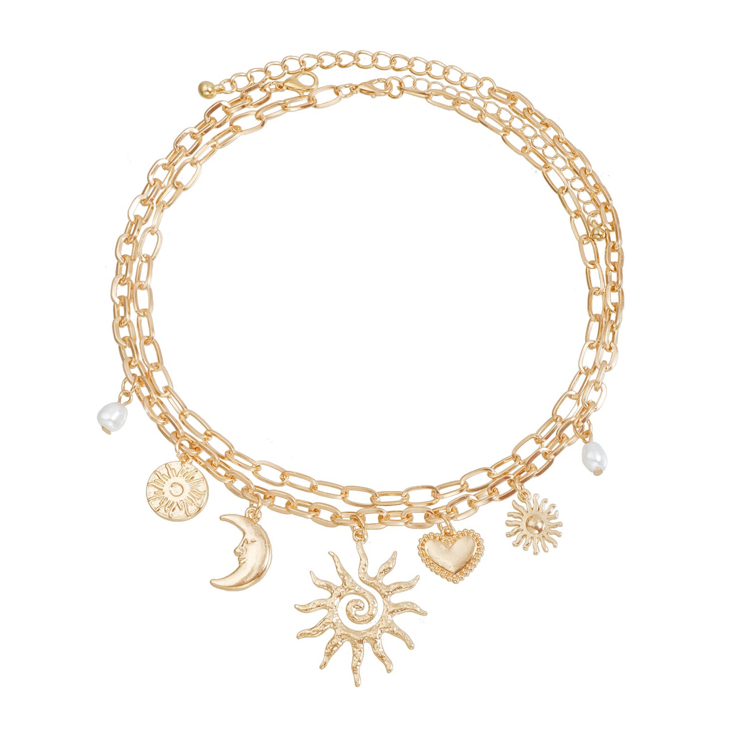 Vintage Ethnic Sunflower Heart Geometric Alloy Plated Necklace for Women