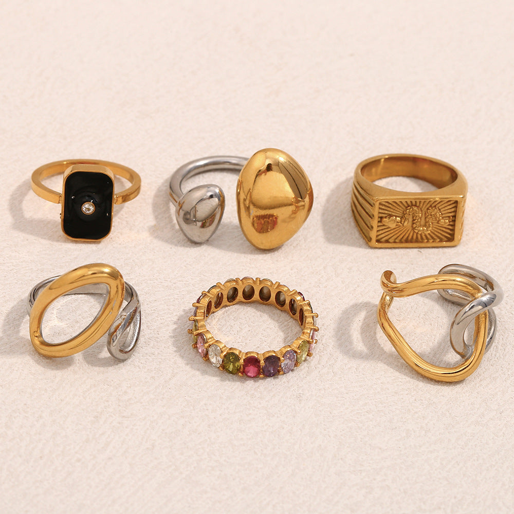 Minimalist Geometric Two-Tone Stainless Steel Ring with 18K Gold Plating for Women