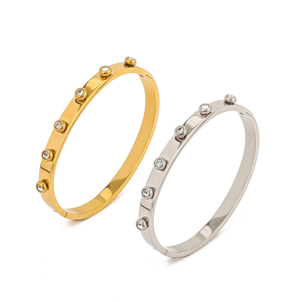Fashionable Ins Style 18K Gold Plated Stainless Steel Round Zircon Irregular Buckle Bracelet for Women