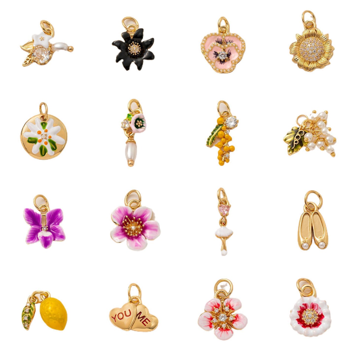 Ciondolo charm a barra vintage placcato oro 18K con pianta di frutta