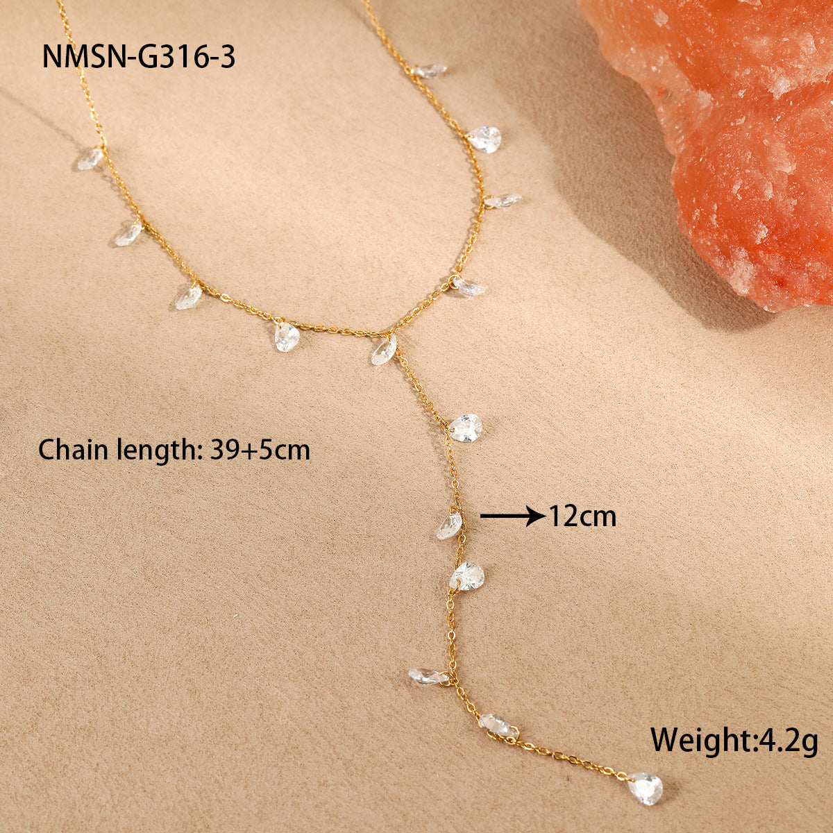 Fashionable OL Style Geometric Pendant Stainless Steel Y-Necklace with 18K Gold Plating for Women