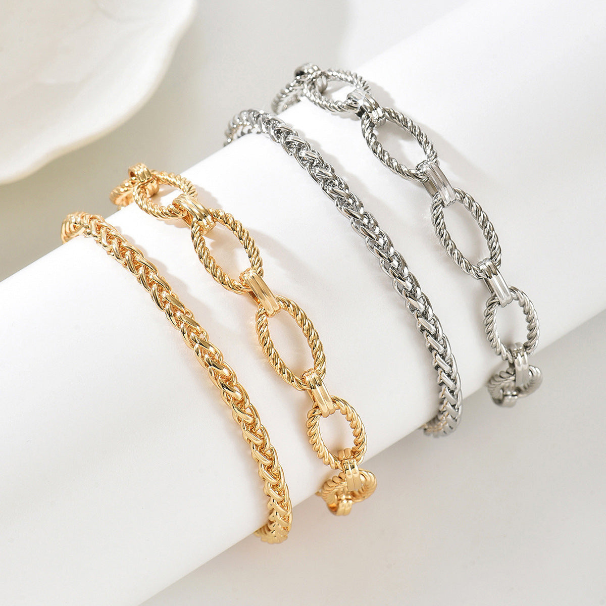 Streetwear Plated Iron Cuban Link Figaro Rope Chain Bracelet Set for Unisex