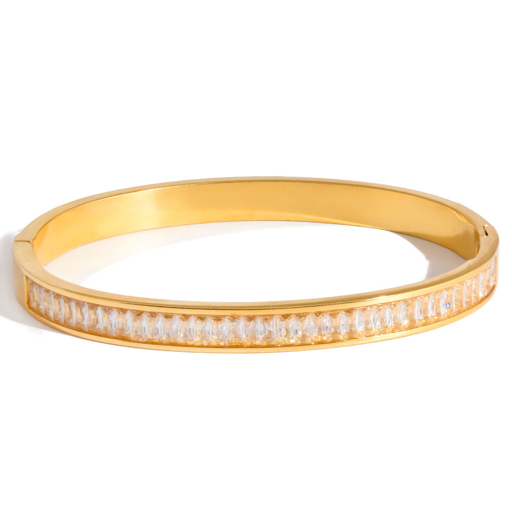 Pulsera de acero de titanio geométrica minimalista con incrustaciones de diamantes de imitación para mujer, joyería de lujo de acero inoxidable chapado hipoalergénico