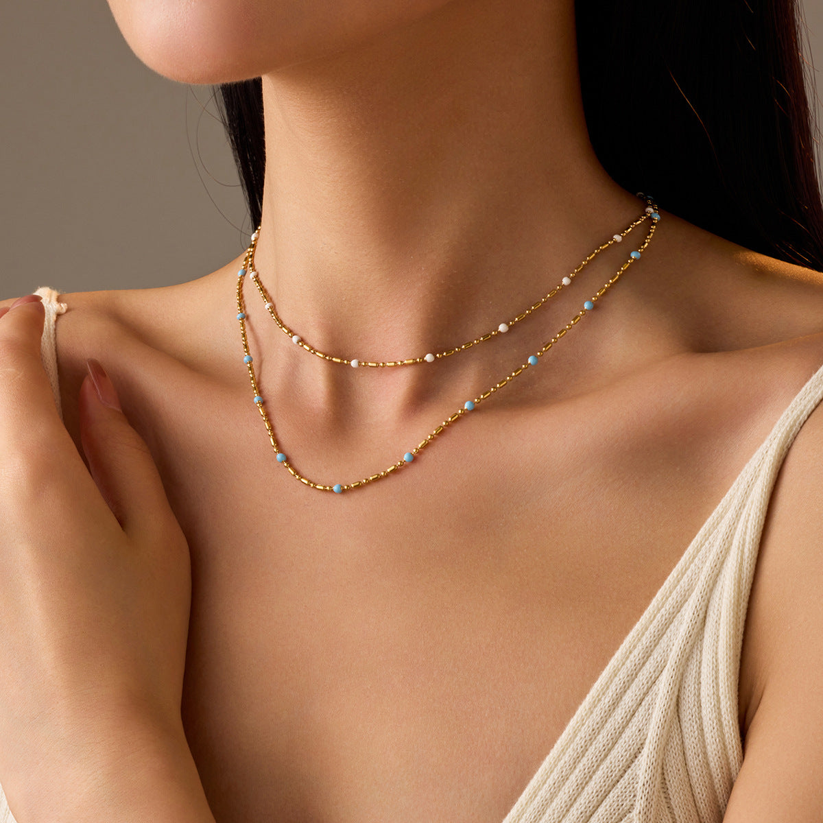 Collar de Acero de Titanio con Abalorios Geométricos Estilo Bohemio para Mujer con Acabado Galvanizado