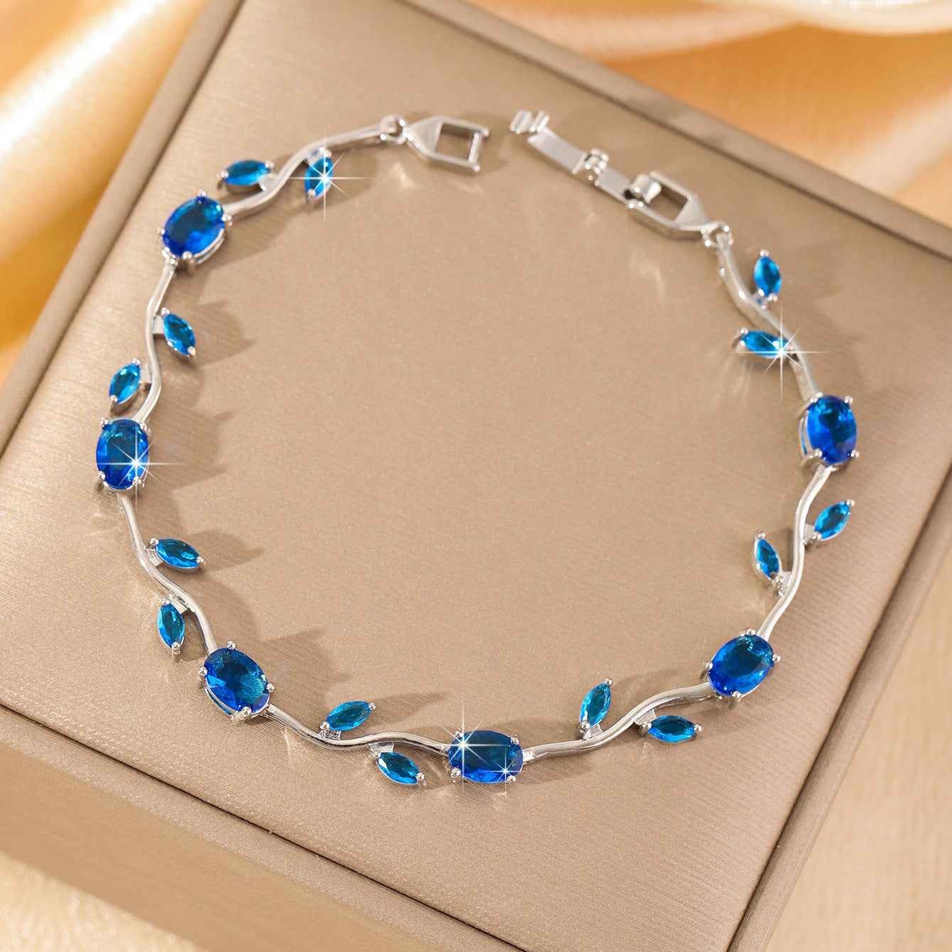 Luxury Gold Plated Brass Leaf Bracelet with Cubic Zirconia Inlay Unisex Floral Design
