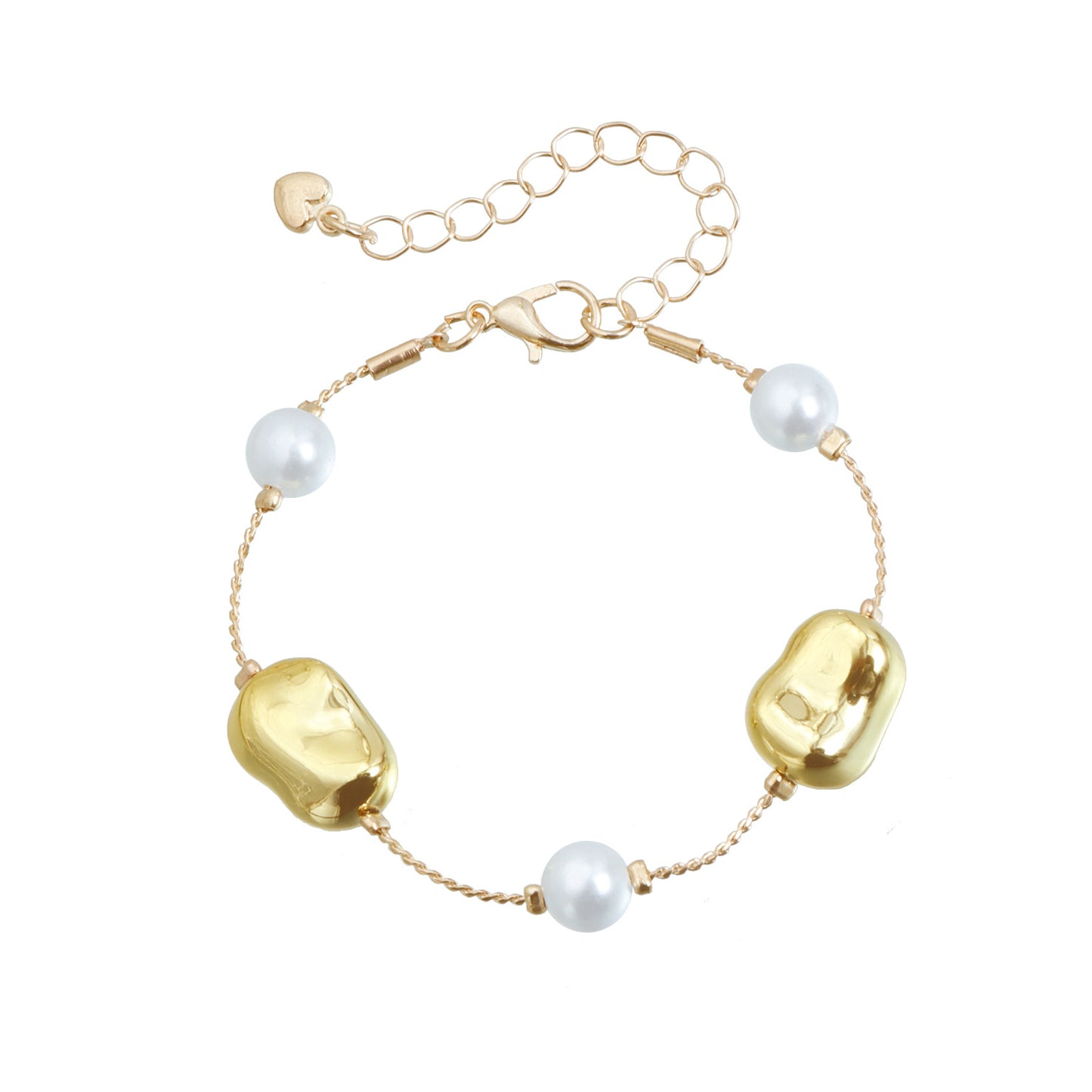 Casual Irregular Geometric Gold Bean Pearl Plated Alloy Multi-layer Long Necklace for Women