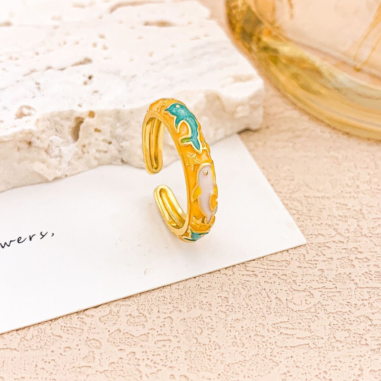 Vintage Sweet Floral Enamel Drip Oil Plated Alloy Adjustable Ring for Women