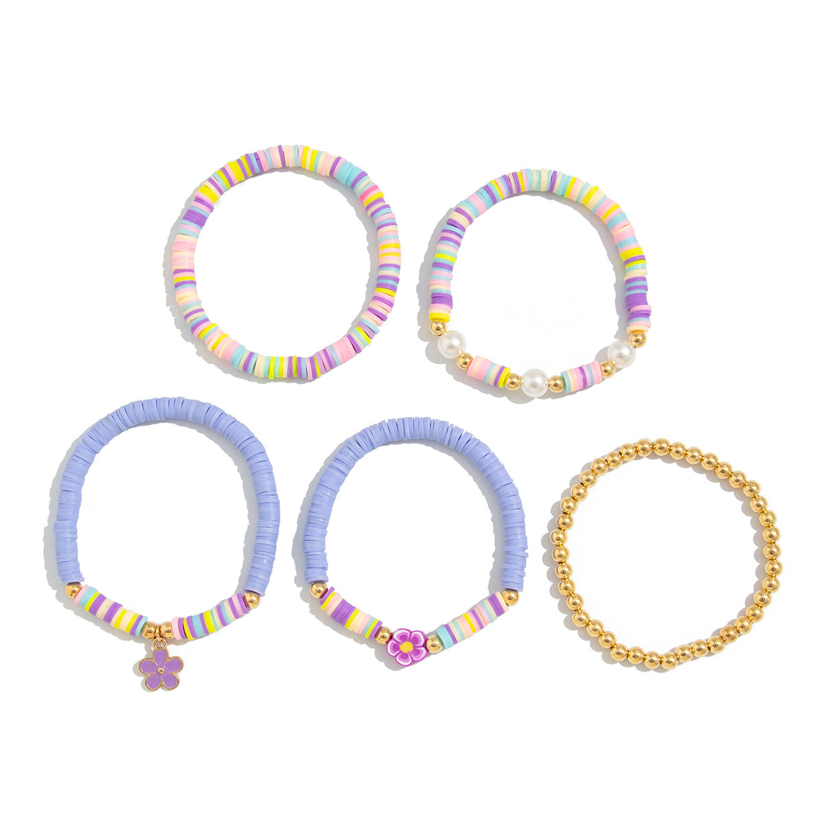 Sweet Floral Letter Resin Plated Bracelet Set for Women