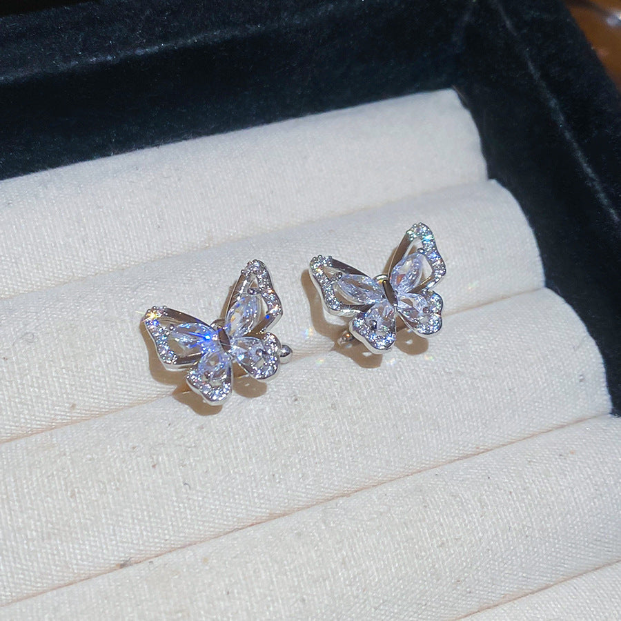 Minimalist Luxury Pearl Stud Earrings with Zircon Inlay for Women Butterfly-Shaped Ear Cuff