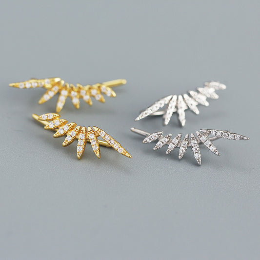 Minimalist Wing-Shaped S925 Sterling Silver Micro-Pave Zirconia Stud Earrings for Women