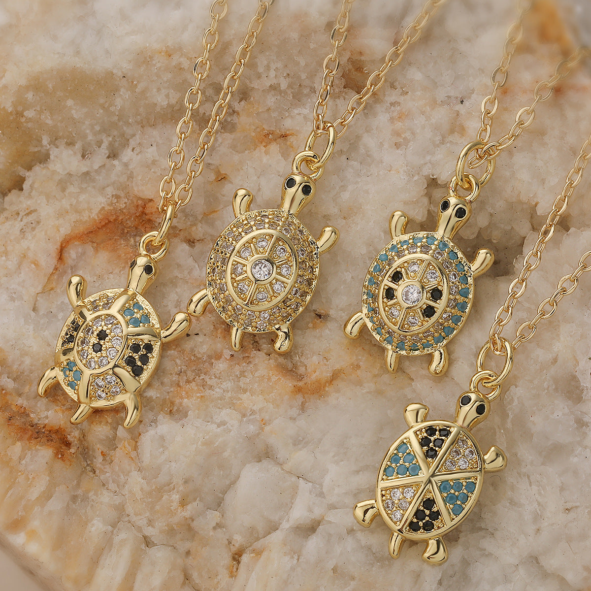 Minimalist 18K Gold Plated Brass Micro-inlay Cubic Zirconia Turtle Pendant Necklace for Women