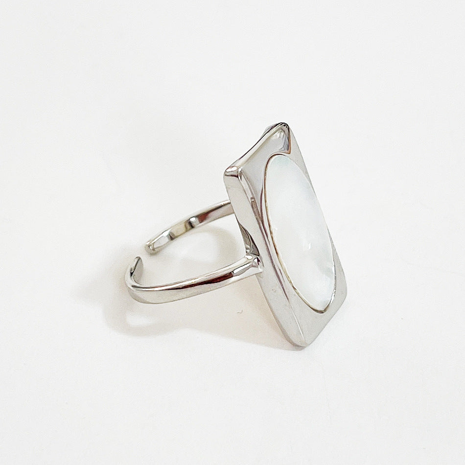 Sweet Minimalist Oval Shell Inlay 925 Sterling Silver Ring for Women