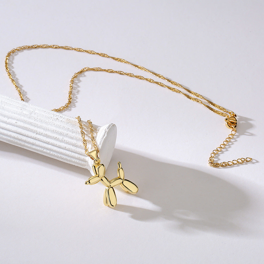 Cute Dog Pendant Necklace for Women in Copper with 18K Gold Plating, Geometric Design Locket Chain