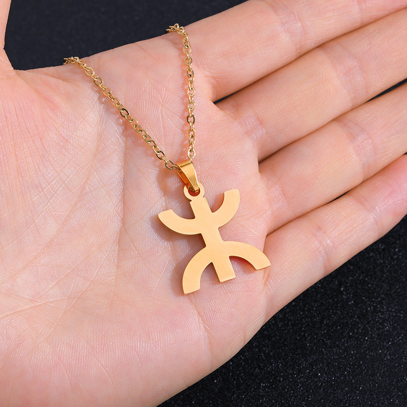 Collar con dije tribal bereber geométrico en acero inoxidable con acabado chapado para mujeres y hombres, cadena étnica minimalista para llevar en capas