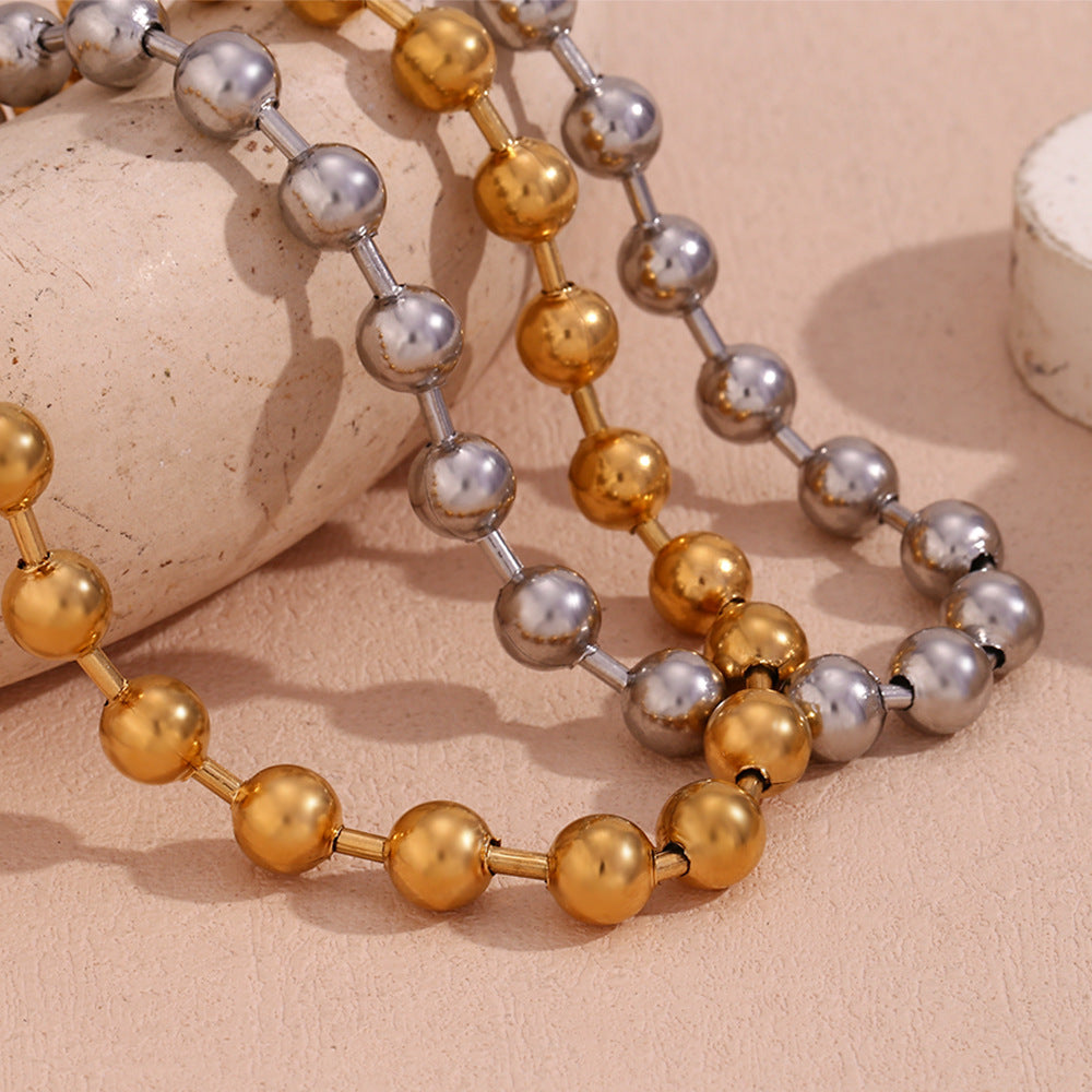 Minimalist Geometric Round Bead Necklace for Women in Stainless Steel with 18K Gold Plating