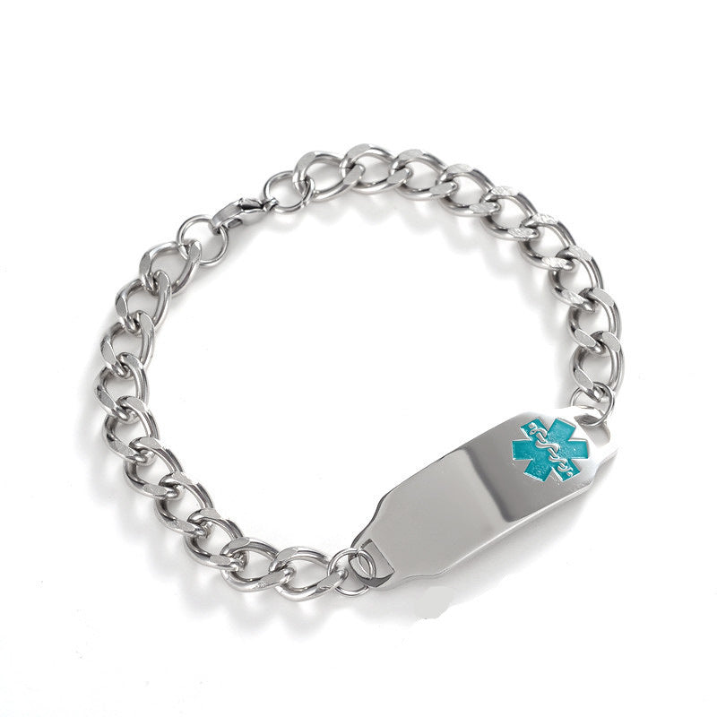 Elegante Pulsera de Barra con Colgante ID Médico de Acero Inoxidable con Goteo de Aceite Geométrico Unisex