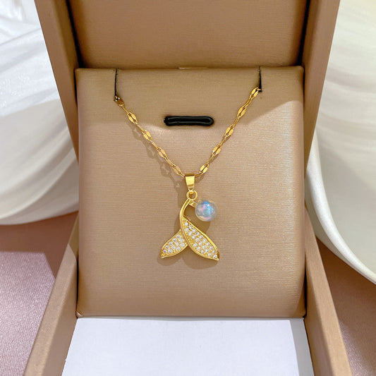 Sweet Fresh Geometric Titanium Steel Necklace with Rhinestone Inlay Collar Chain