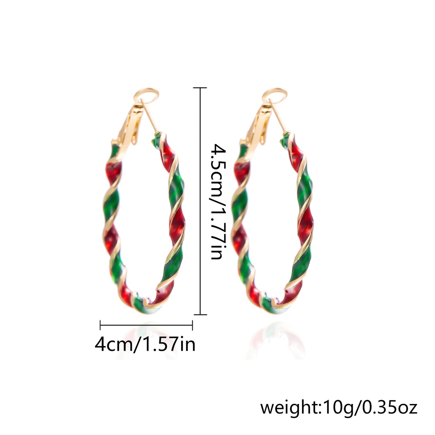 Pendientes de aro en espiral geométrica de aleación con acabado esmaltado para mujer, diseño circular colorido de Navidad