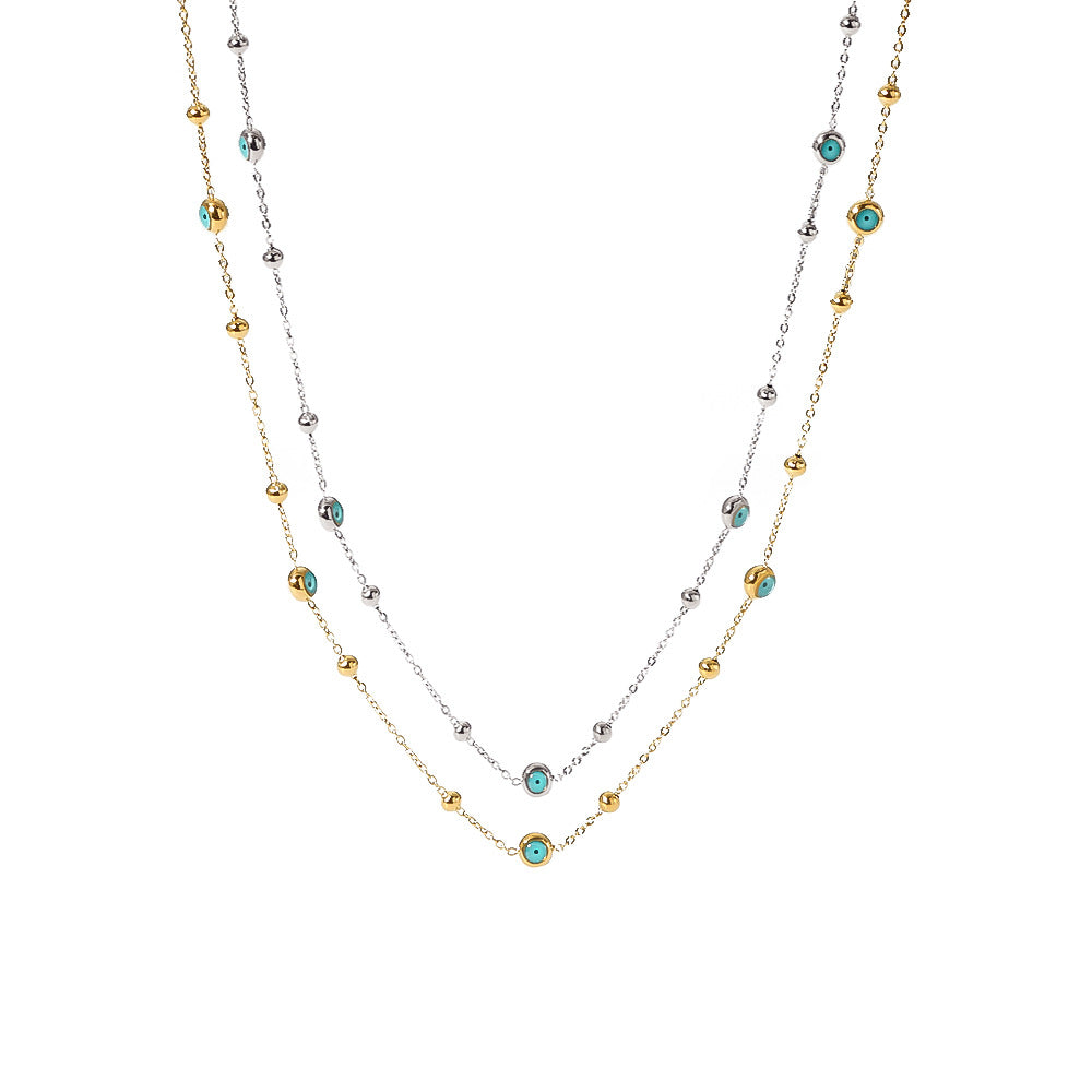 Collana da donna a serpente minimalista geometrica in acciaio inossidabile con intarsio in turchese, placcatura in oro 18K sottovuoto