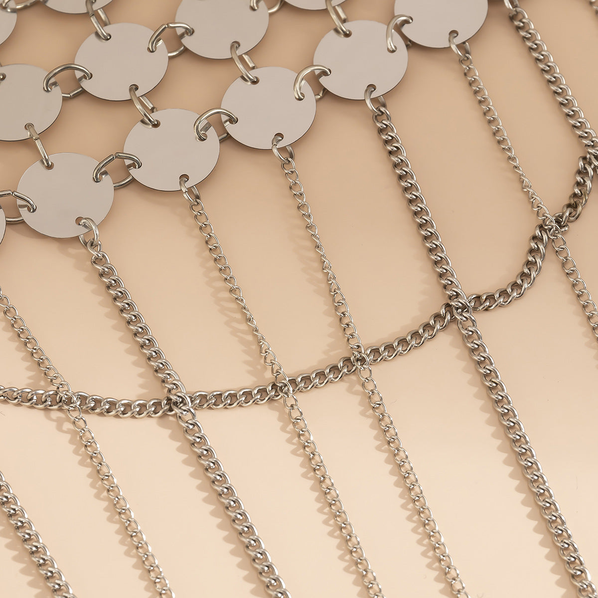 Catena per il corpo a U geometrica personalizzata con nappe e paillettes da donna