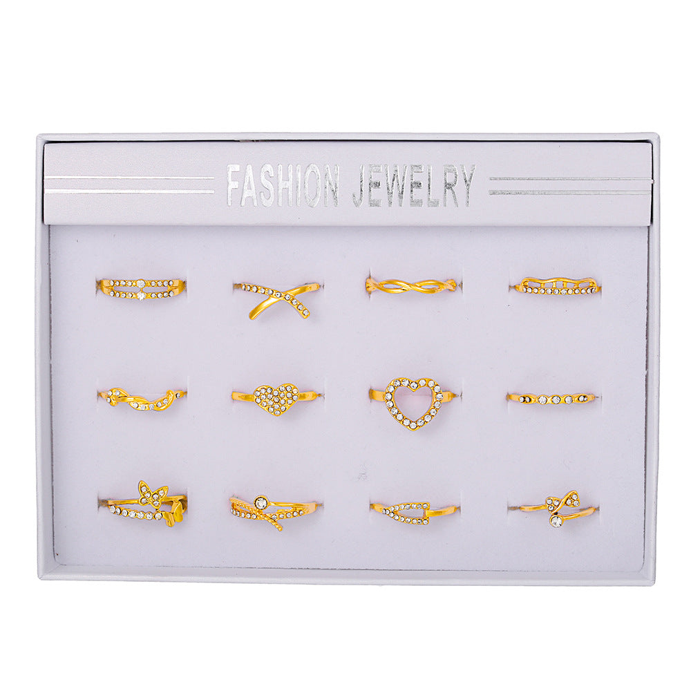 Geometric Alloy Plated Ring Set with Rhinestone and Pearl Floral Design for Women