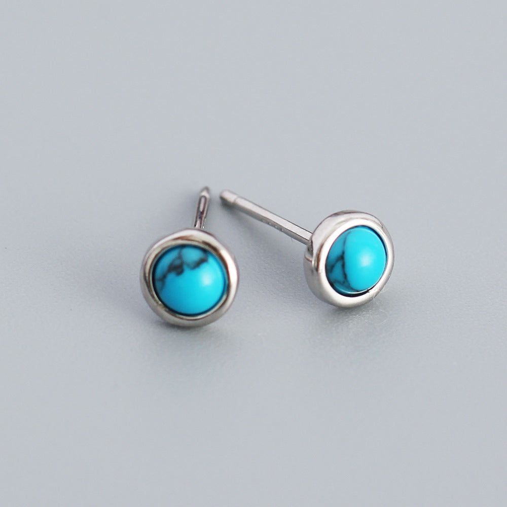 Minimalist Geometric S925 Sterling Silver Stud Earrings with Agate and Turquoise Accents