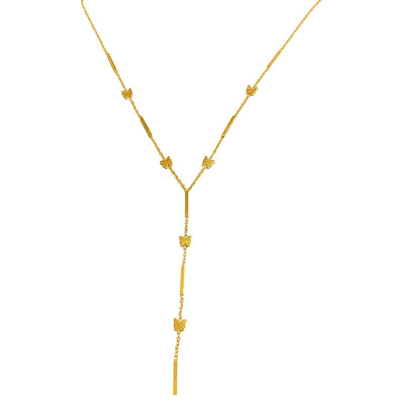 Sweet Mini Butterfly and Star Tassel Titanium Steel Necklace