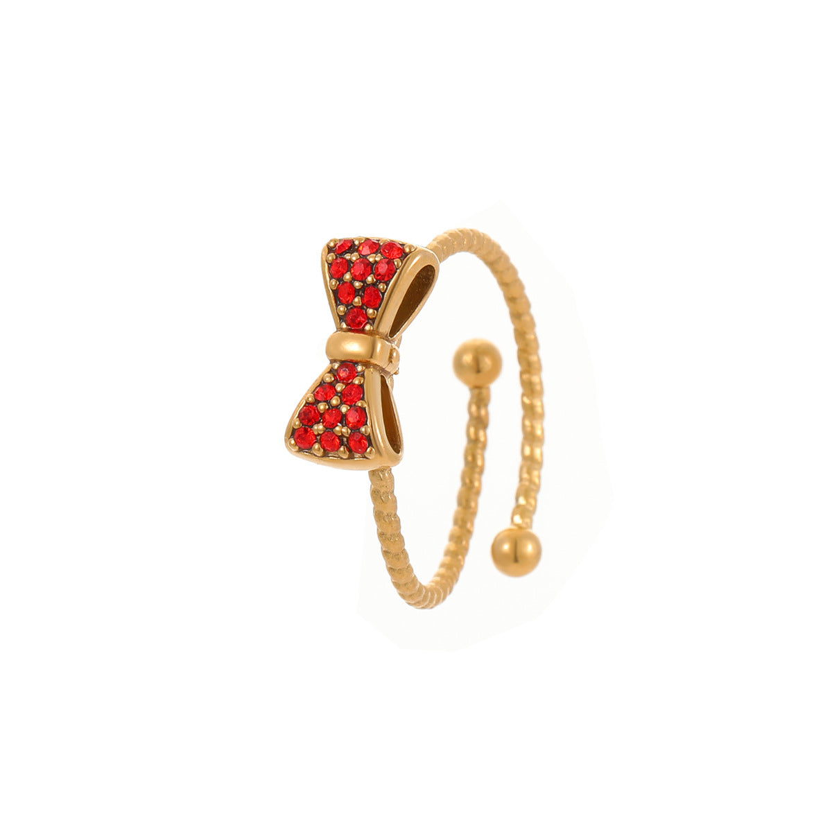 Anillo de acero inoxidable con forma de lazo, engaste de diamantes de imitación, estilo minimalista y lujoso para mujer