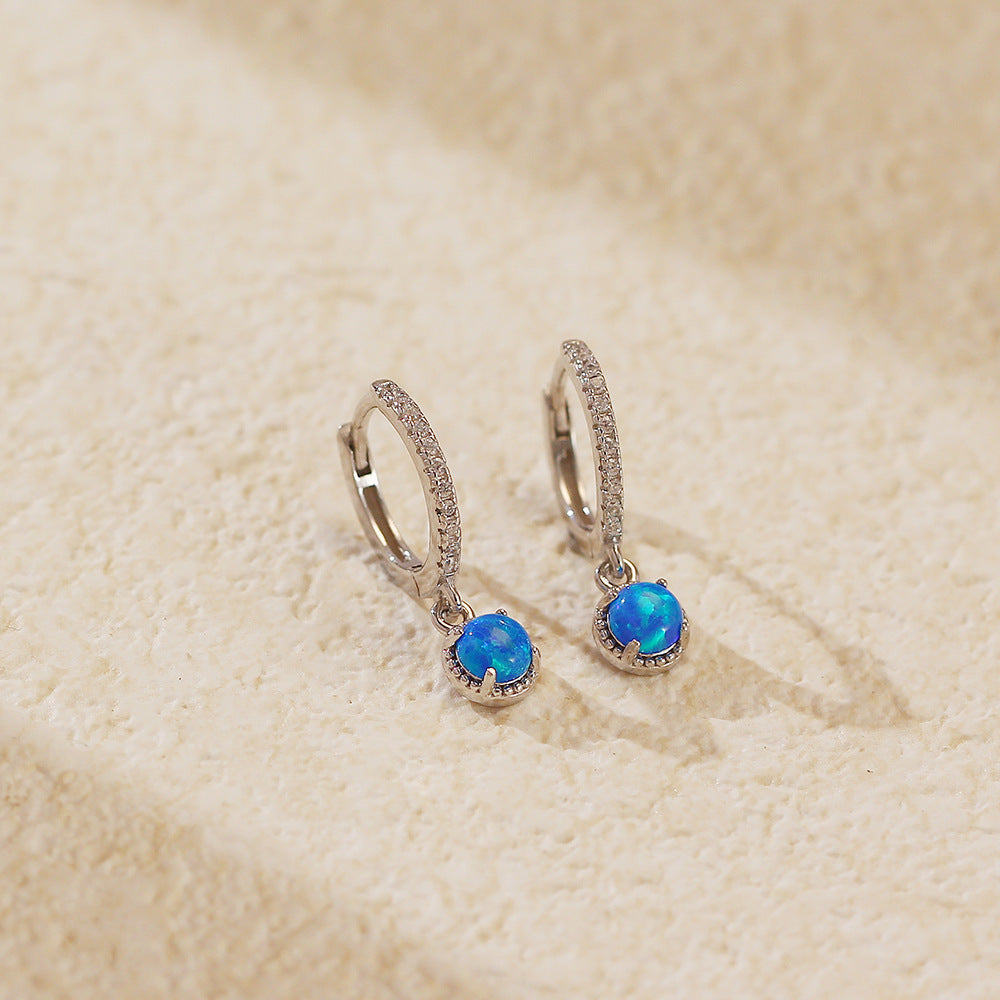 Luxury Elegant 925 Sterling Silver Plated Round Geometric Opal Hoop Earrings