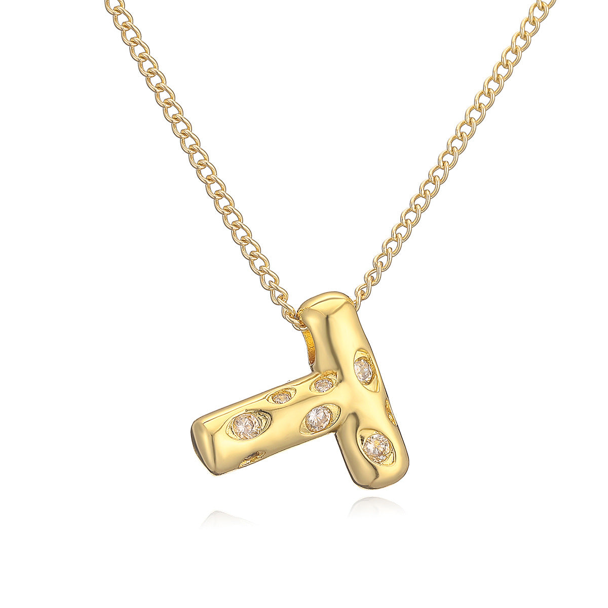 Collana da donna con ciondolo a lettera geometrico minimalista in ottone con placcatura in oro e intarsi in zircone