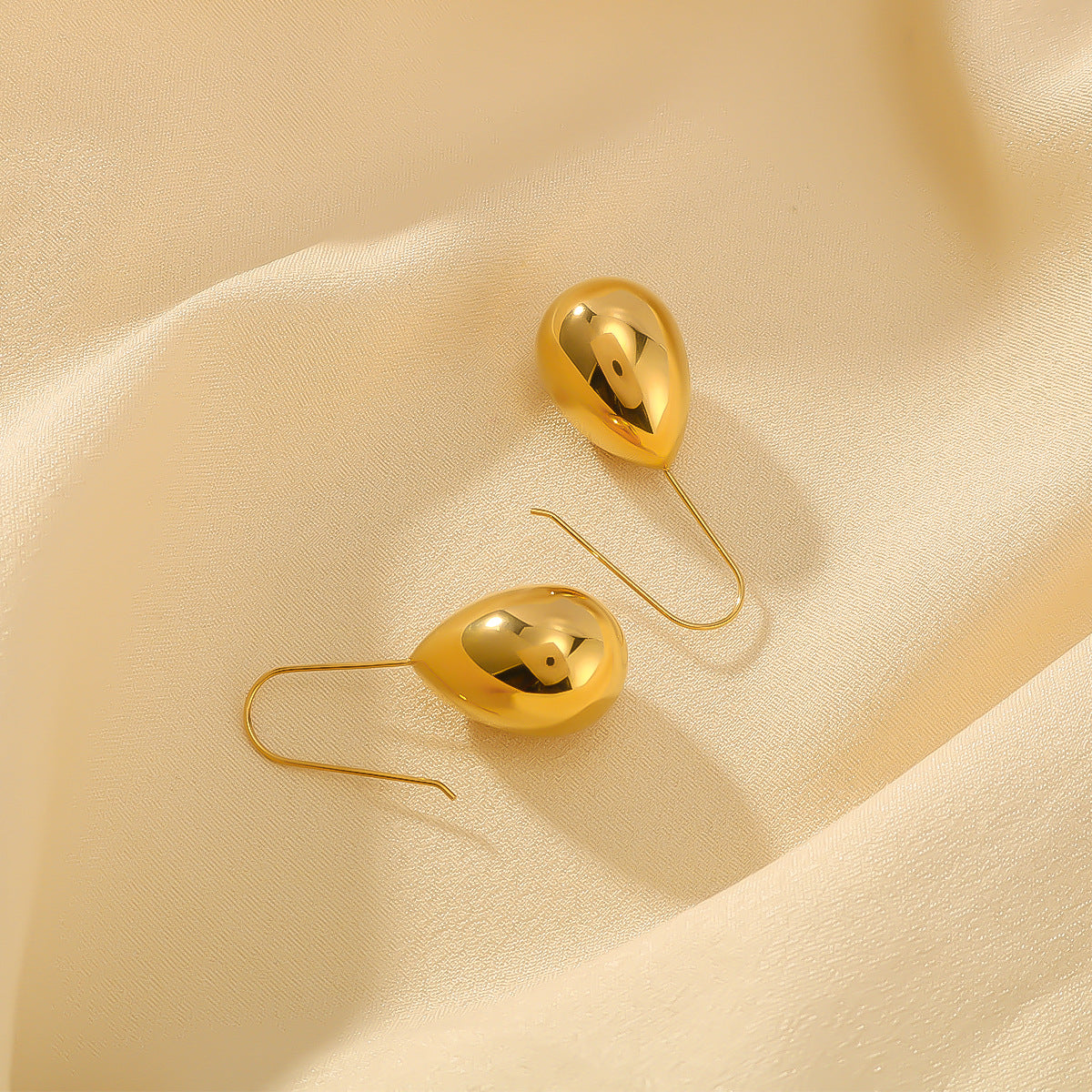 Geometric Waterdrop Earrings in Stainless Steel with 18K Gold Plating for Women — Polished, Hypoallergenic, Elegant Dangle Earrings