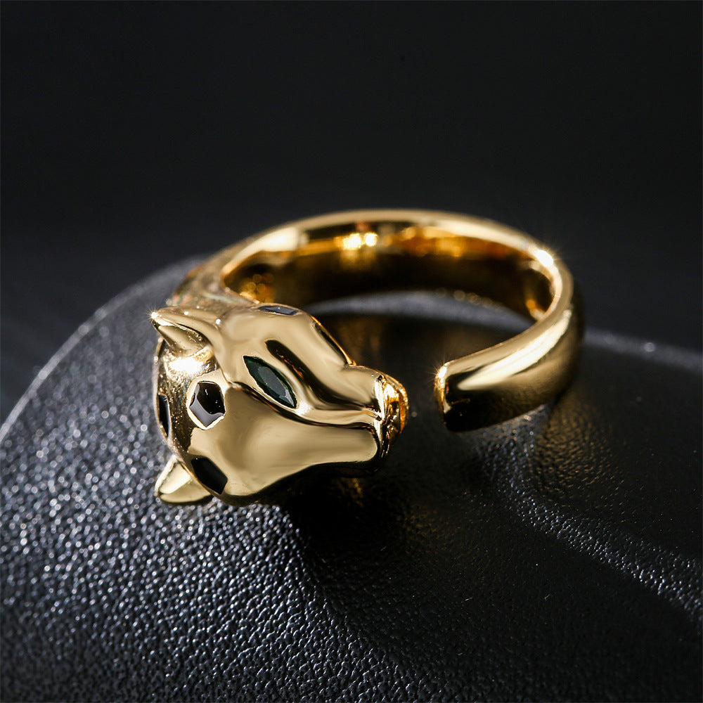 Personalized 18K Gold Plated Brass Micro-Inlay Cubic Zirconia Leopard Ring for Women