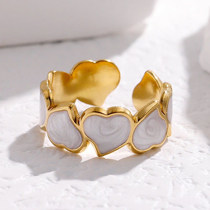 Anello Aperto Minimalista in Acciaio al Titanio a Forma di Cuore da Donna con Finitura Smaltata