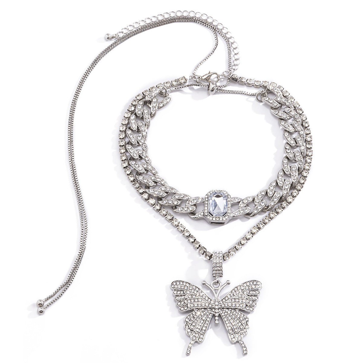 Collana a catena cubana in lega con design a farfalla da donna, stile individualistico, finitura placcata