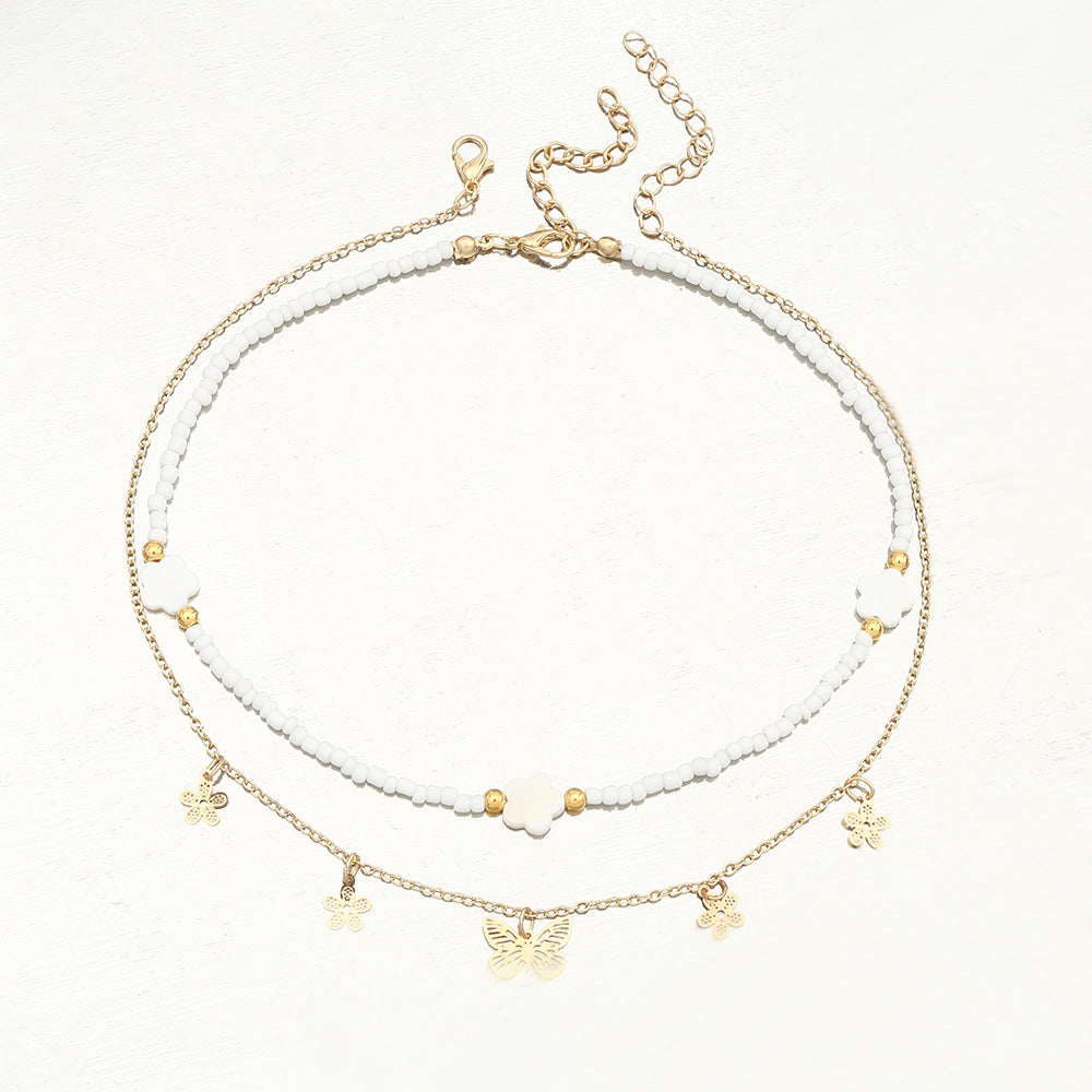 Set Collana con Ciondolo a Farfalla Carino per Ragazze, Ciondolo a Cuore in Lega con Catena di Perline