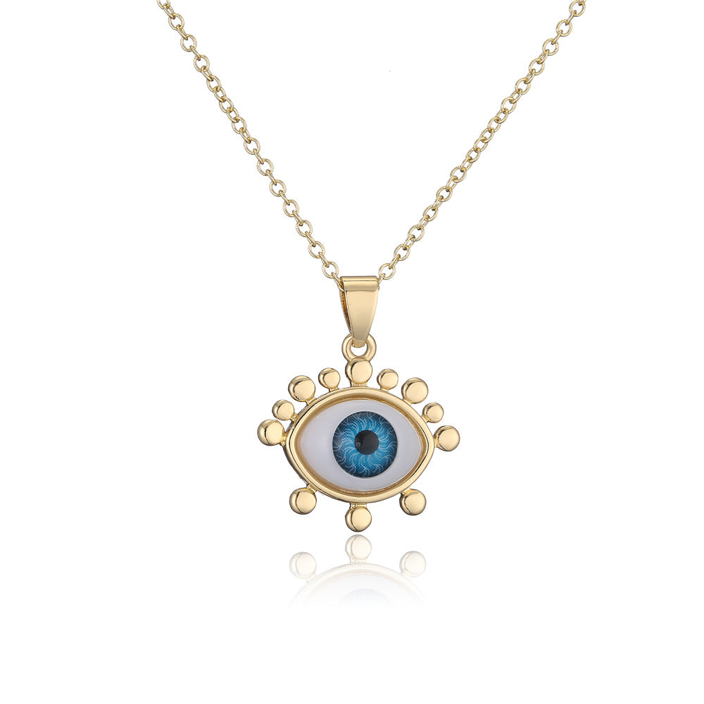 Personalized Geometric Eye Pendant Necklace 18K Gold Plated Brass with Cubic Zirconia Inlay Cable Chain for Women