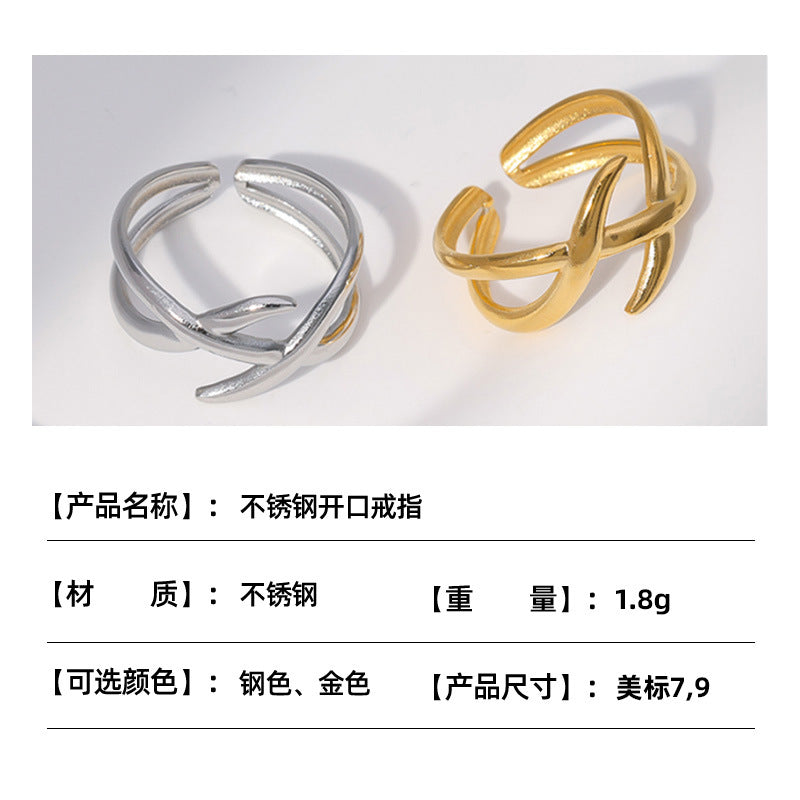 Minimalist Geometric Plated Stainless Steel Open Ring for Women